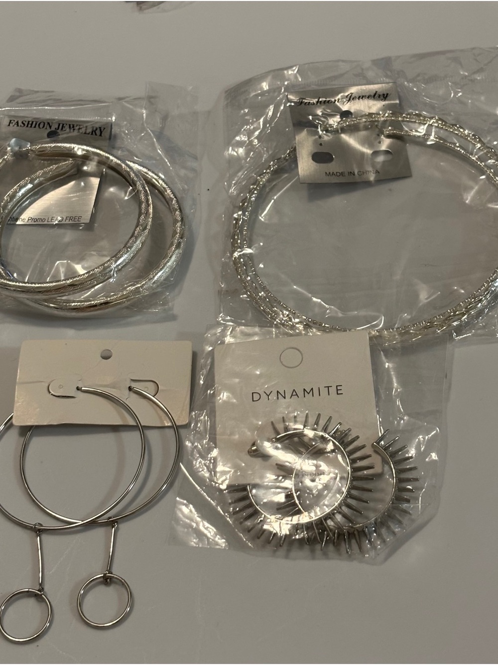 Fashion Jewelry Silver Hoop & Spike Statement Earrings